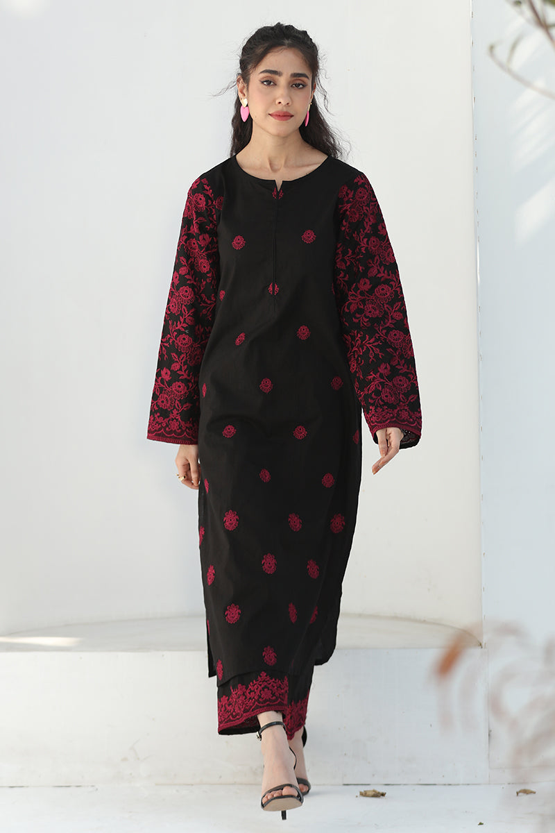 2 Piece Pret Embroidered Black Dhanak Marina Suit-2