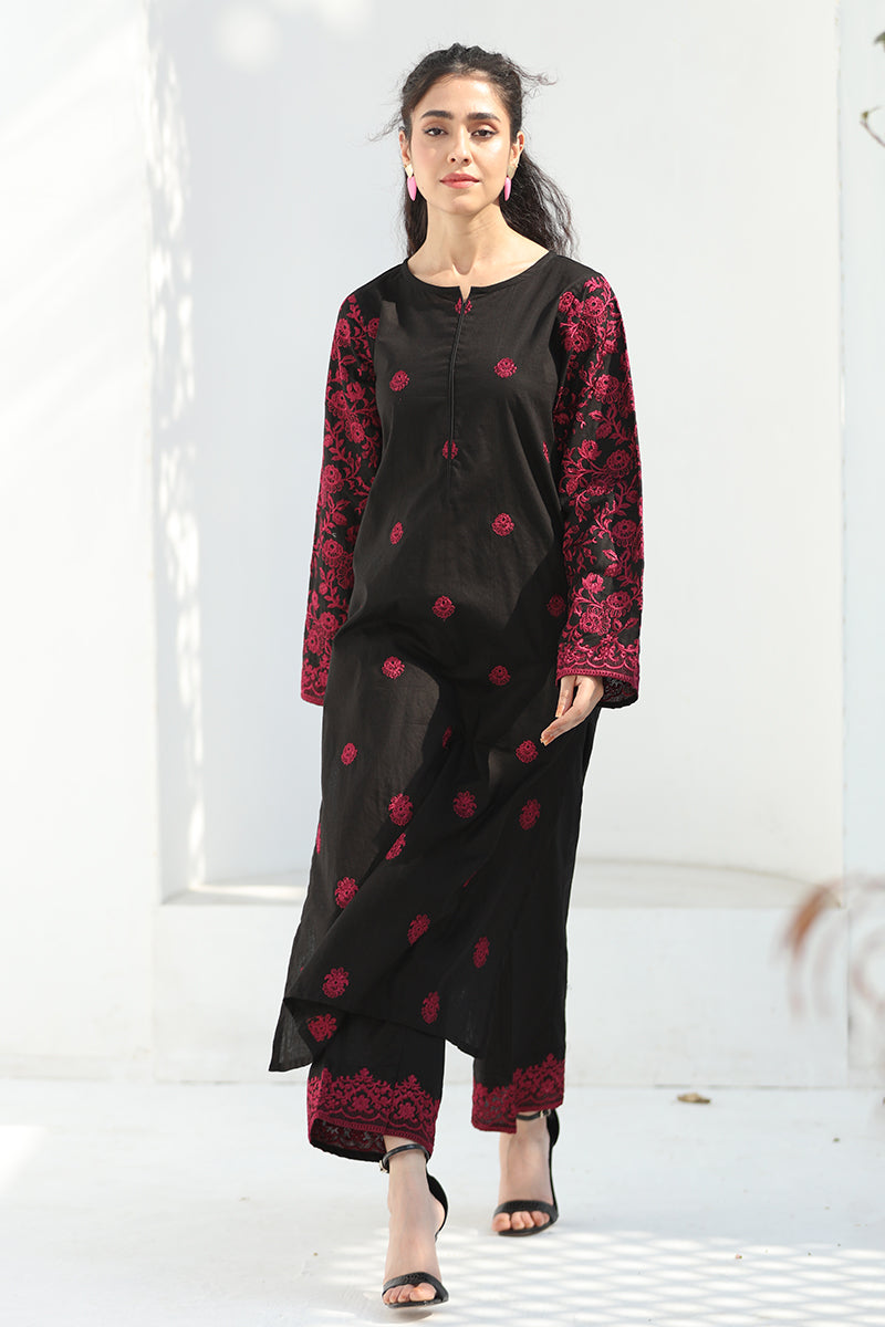 2 Piece Pret Embroidered Black Dhanak Marina Suit-2