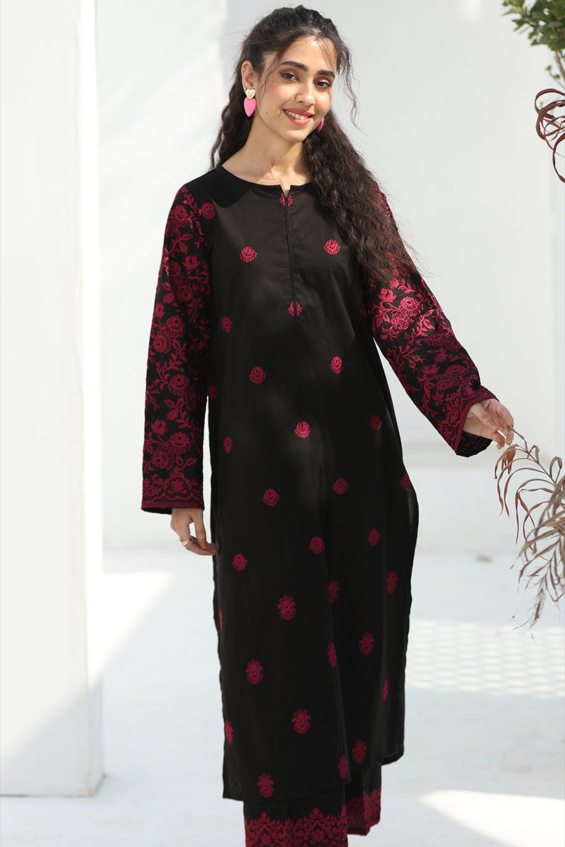 2 Piece Pret Embroidered Black Dhanak Marina Suit-2