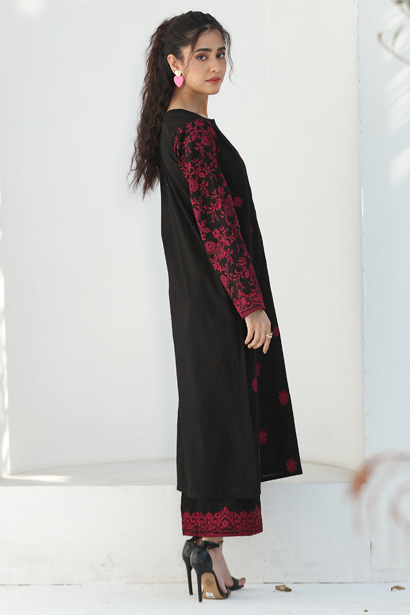 2 Piece Pret Embroidered Black Dhanak Marina Suit-2