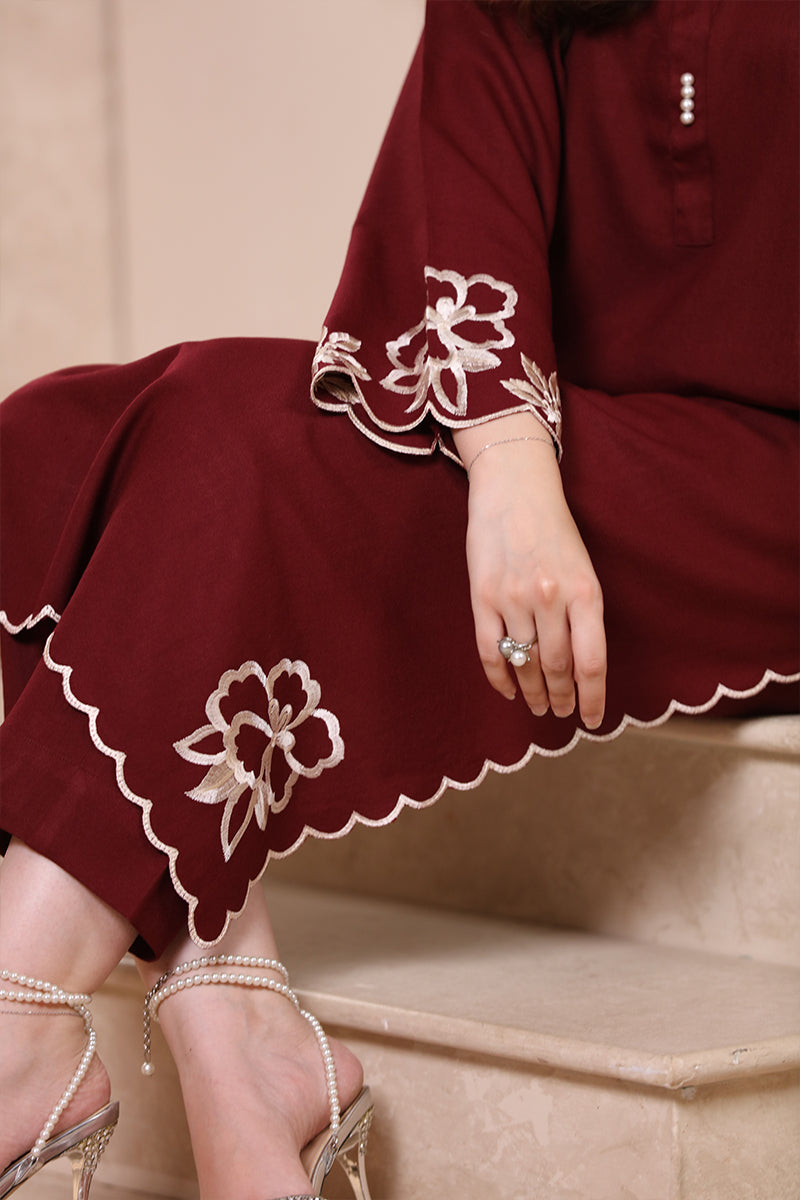 2 Piece Pret Embroidered Burgundy Dhanak Marina Suit