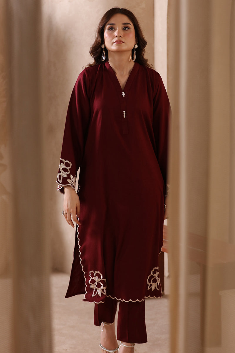 2 Piece Pret Embroidered Burgundy Dhanak Marina Suit