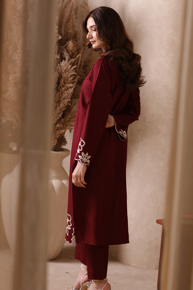 2 Piece Pret Embroidered Burgundy Dhanak Marina Suit
