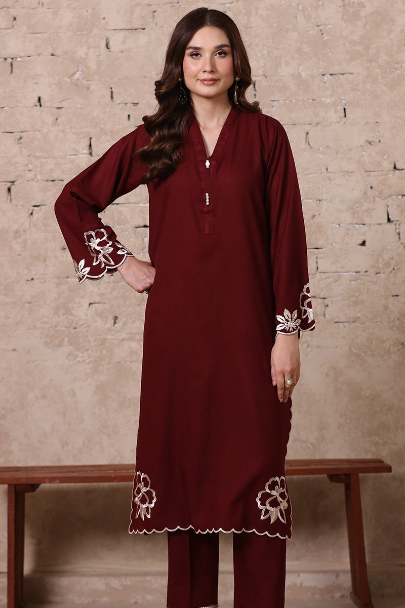 2 Piece Pret Embroidered Burgundy Dhanak Marina Suit