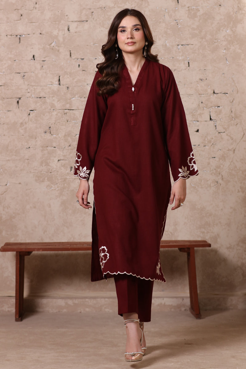 2 Piece Pret Embroidered Burgundy Dhanak Marina Suit