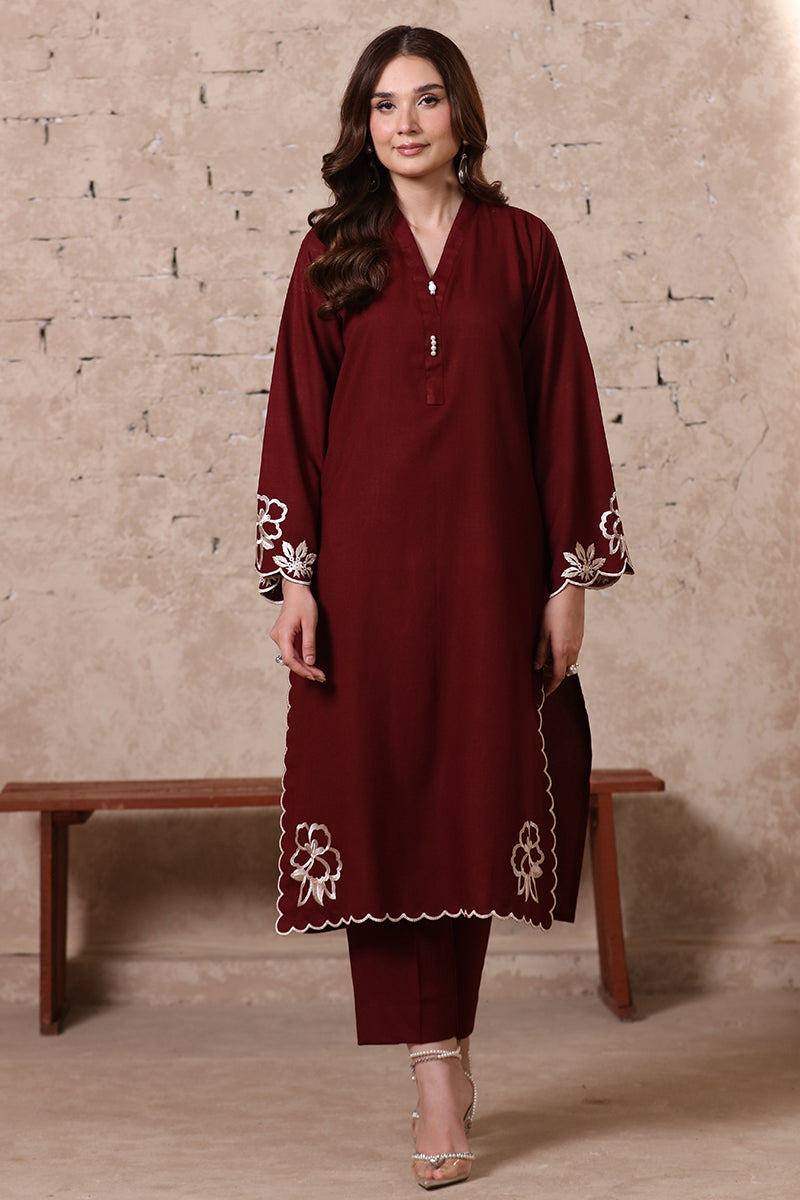 2 Piece Pret Embroidered Burgundy Dhanak Marina Suit