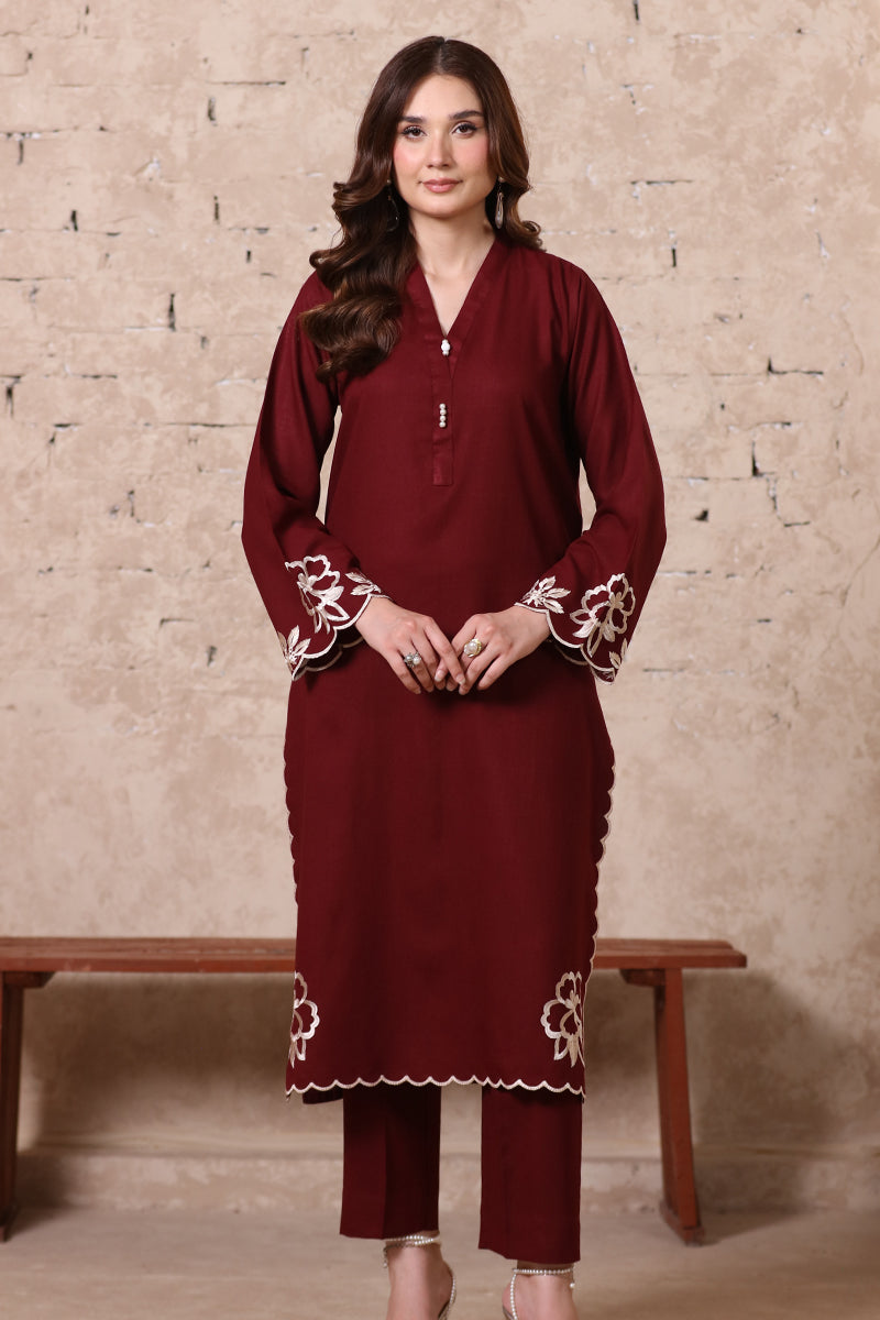 2 Piece Pret Embroidered Burgundy Dhanak Marina Suit