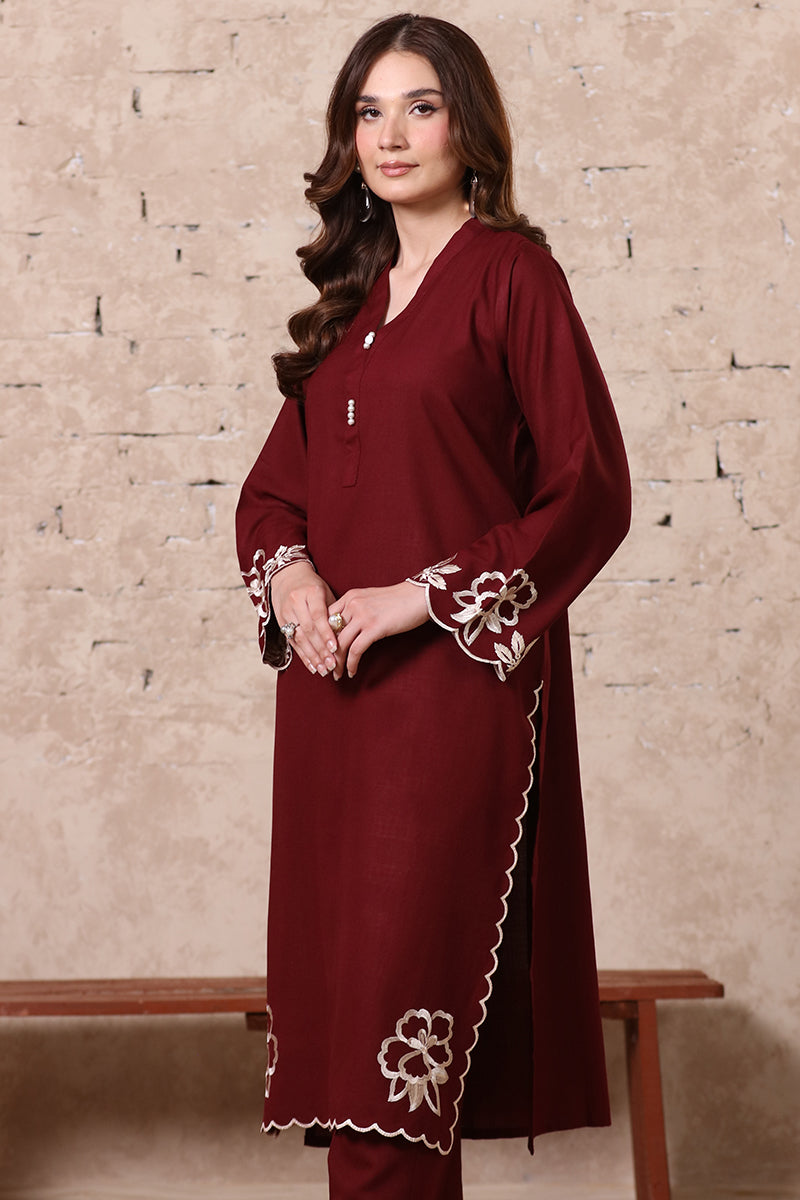 2 Piece Pret Embroidered Burgundy Dhanak Marina Suit