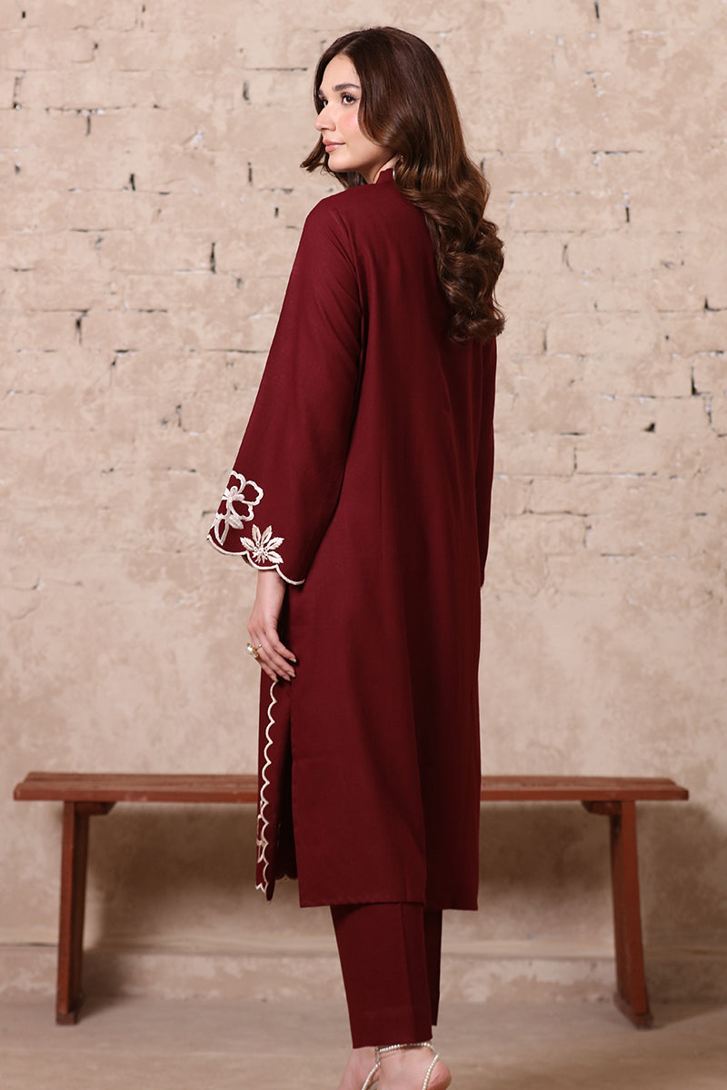 2 Piece Pret Embroidered Burgundy Dhanak Marina Suit