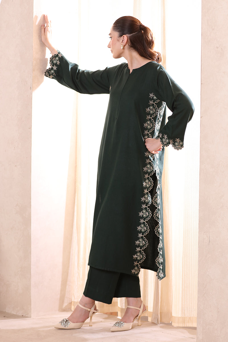 2 Piece Pret Embroidered Cutwork Green Dhanak Marina Suit