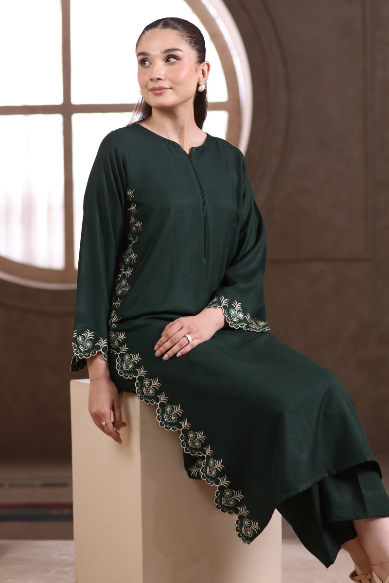 2 Piece Pret Embroidered Cutwork Green Dhanak Marina Suit