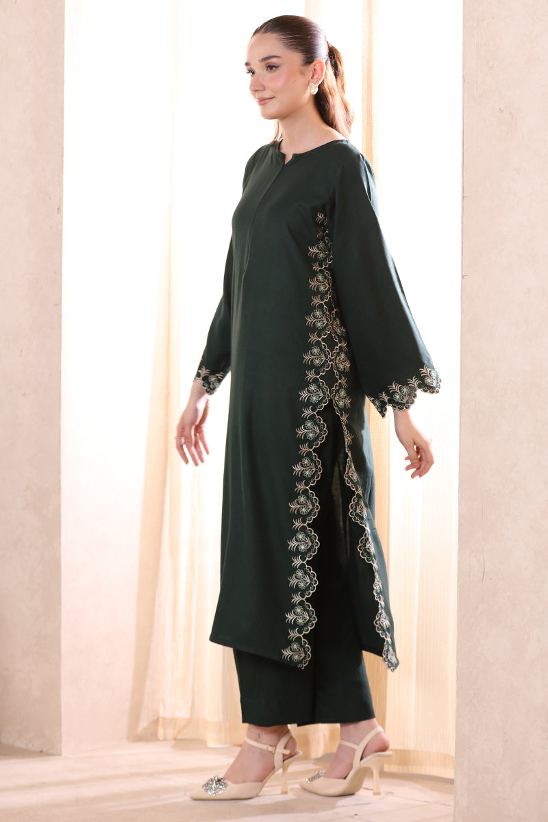 2 Piece Pret Embroidered Cutwork Green Dhanak Marina Suit