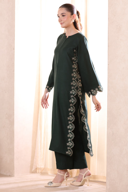 2 Piece Pret Embroidered Cutwork Green Dhanak Marina Suit
