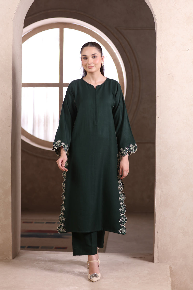 2 Piece Pret Embroidered Cutwork Green Dhanak Marina Suit