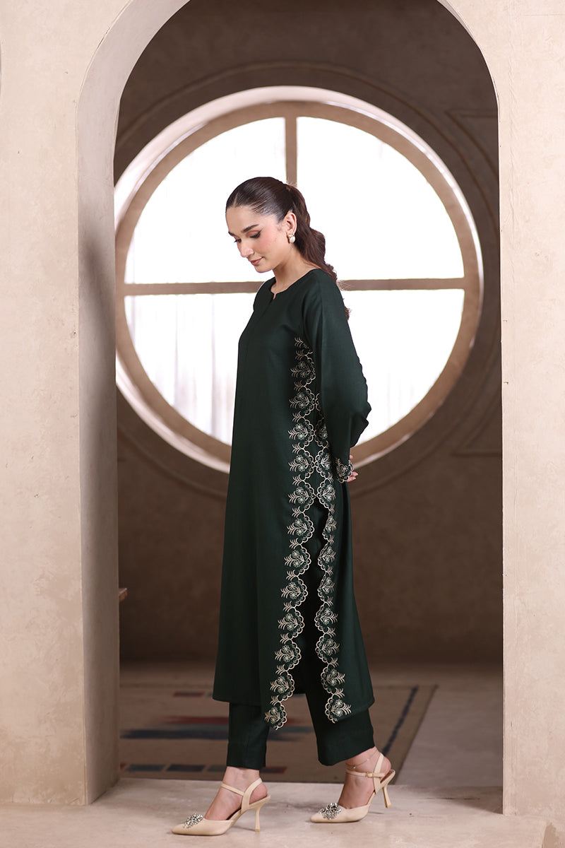 2 Piece Pret Embroidered Cutwork Green Dhanak Marina Suit