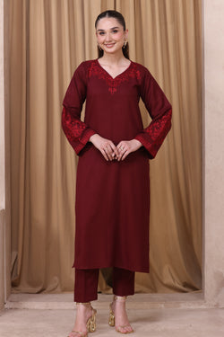 2 Piece Pret Embroidered Maroon Dhanak Marina Suit