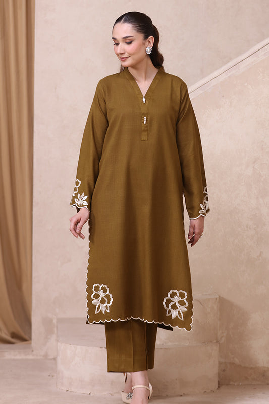 2 Piece Pret Embroidered Olive Green Dhanak Marina Suit
