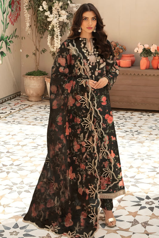 3 Piece Unstitched Digital Printed Black Khaddar Suit with Shawl-3