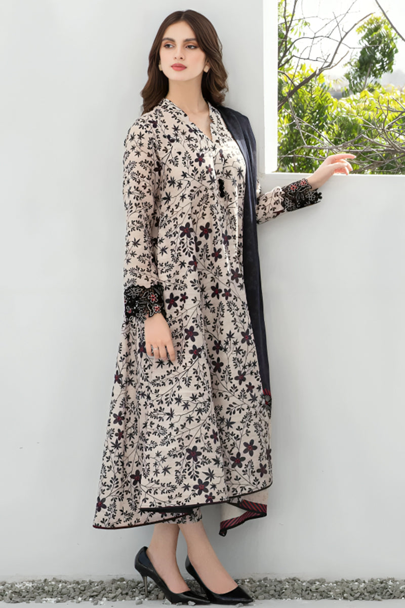 3 Piece Unstitched Digital Printed Black Lawn Suit-4