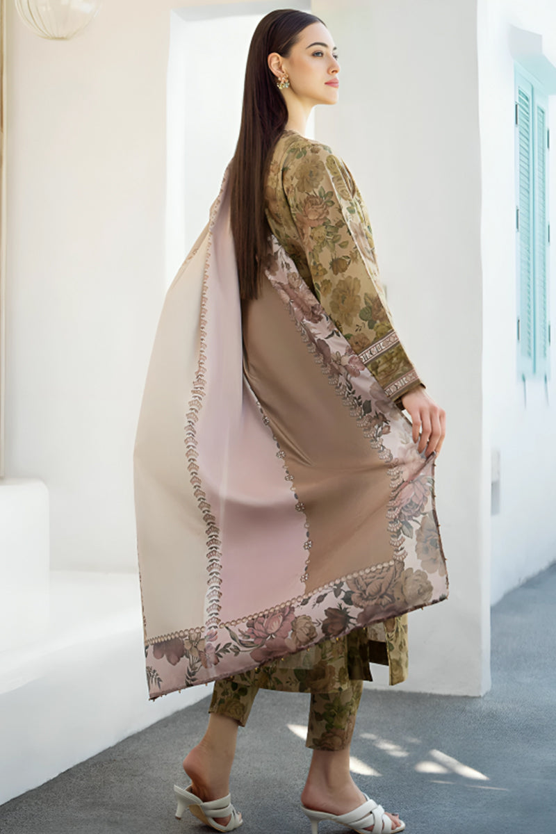 3 Piece Unstitched Digital Printed Brown Khaddar Suit with Shawl-3