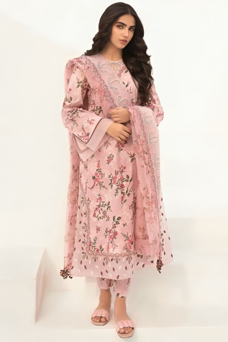 3 Piece Unstitched Digital Printed Pink Khaddar Suit with Shawl-1