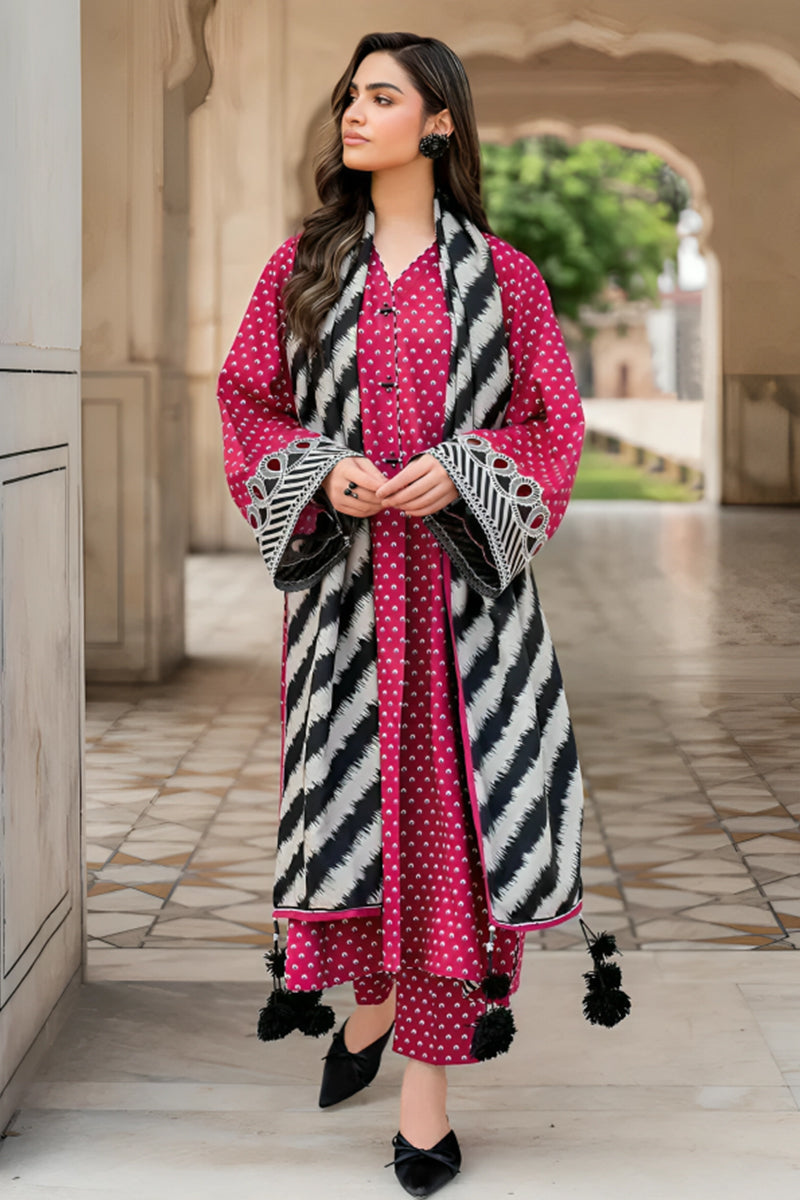 3 Piece Unstitched Digital Printed Pink Lawn Suit-3
