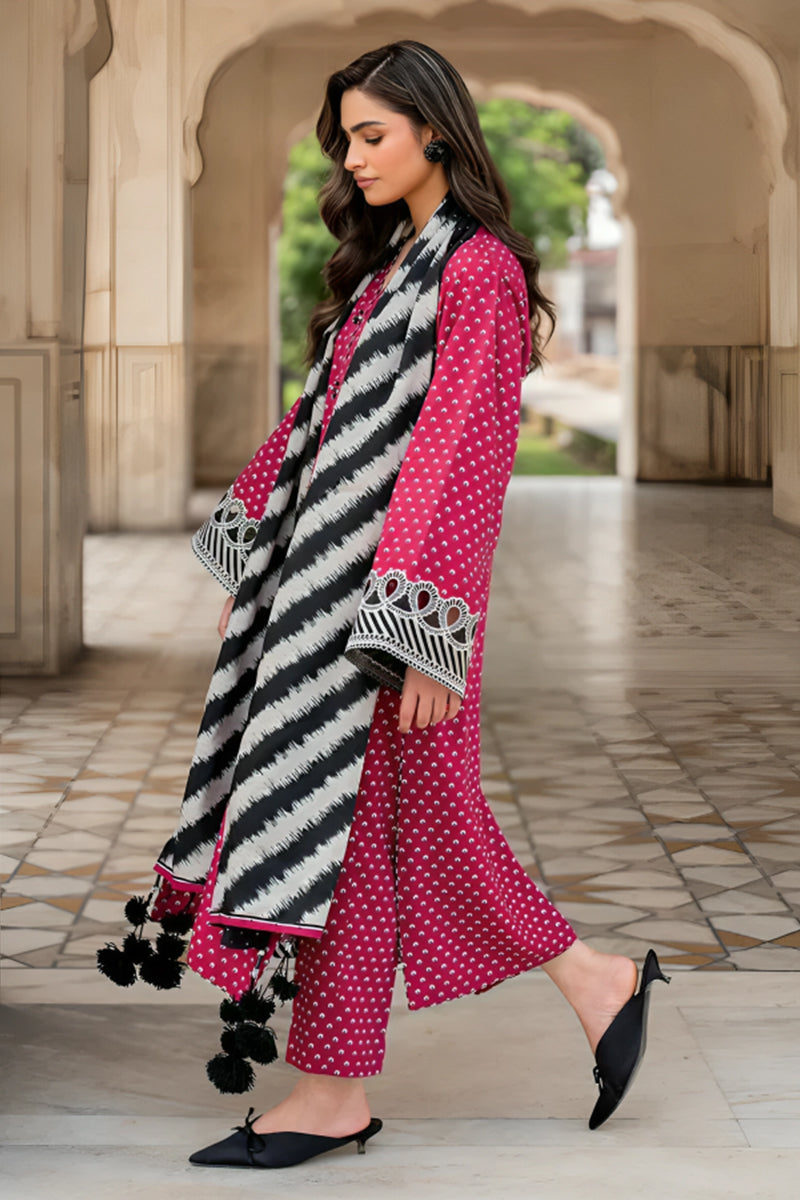 3 Piece Unstitched Digital Printed Pink Lawn Suit-3