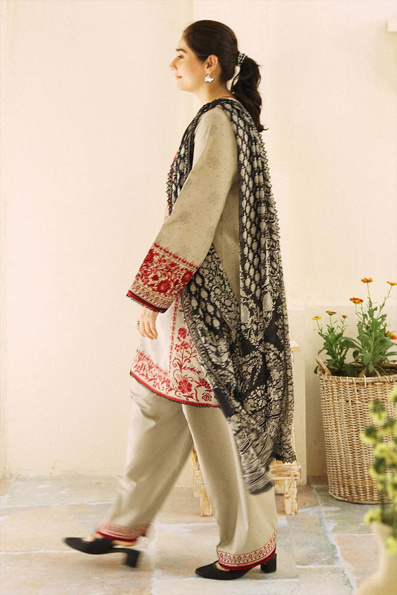 3 Piece Unstitched Embroidered Beige Dhanak Marina Suit with Shawl-10