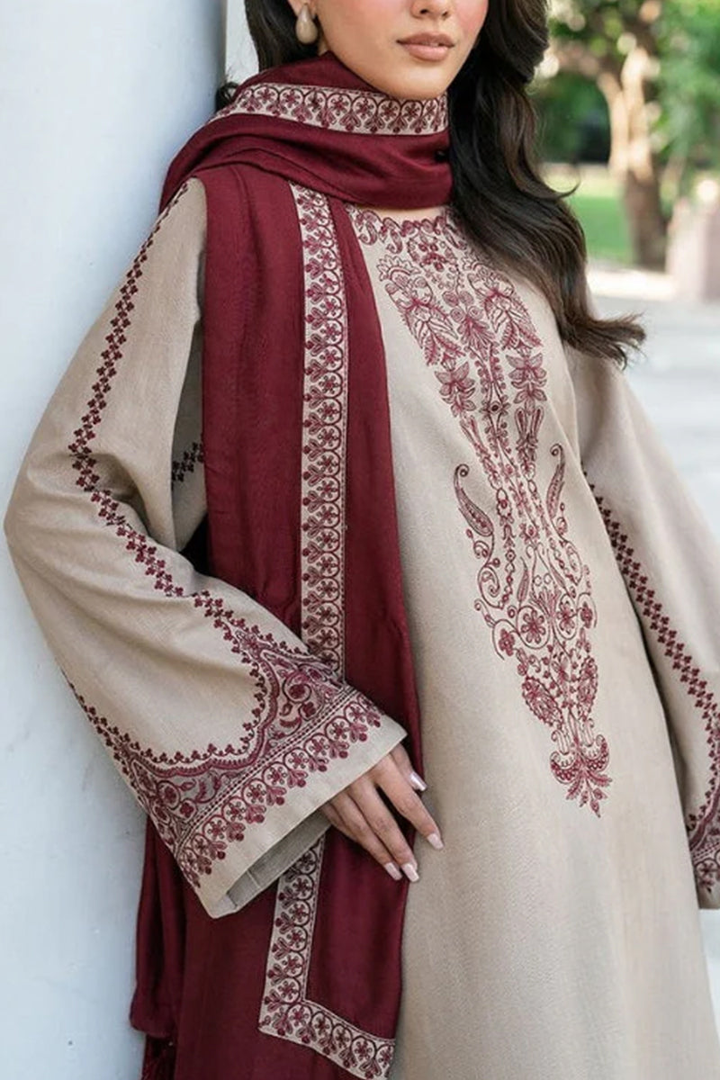 3 Piece Unstitched Embroidered Beige Lawn Suit-1