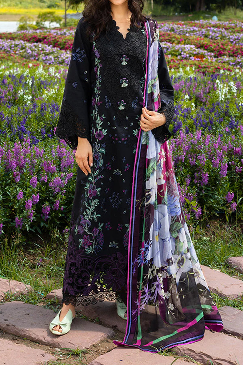 3 Piece Unstitched Embroidered Black Lawn Suit-10