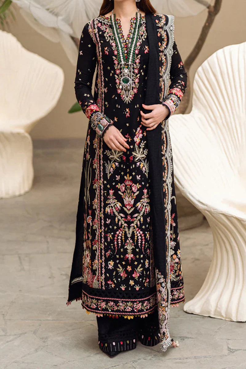3 Piece Unstitched Embroidered Black Lawn Suit-9