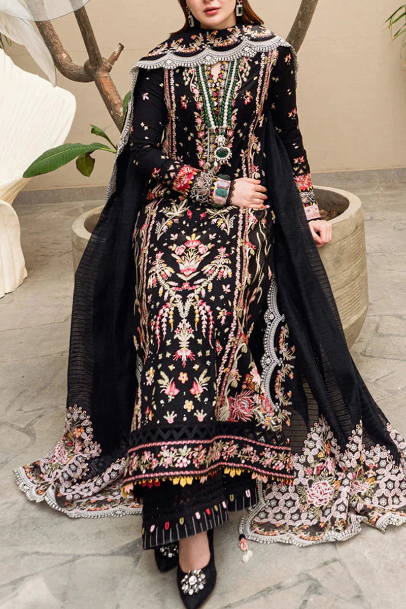 3 Piece Unstitched Embroidered Black Lawn Suit-9