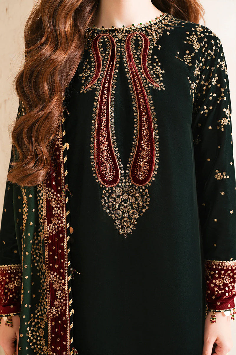 3 Piece Unstitched Embroidered Black Velvet Suit with Shawl-3