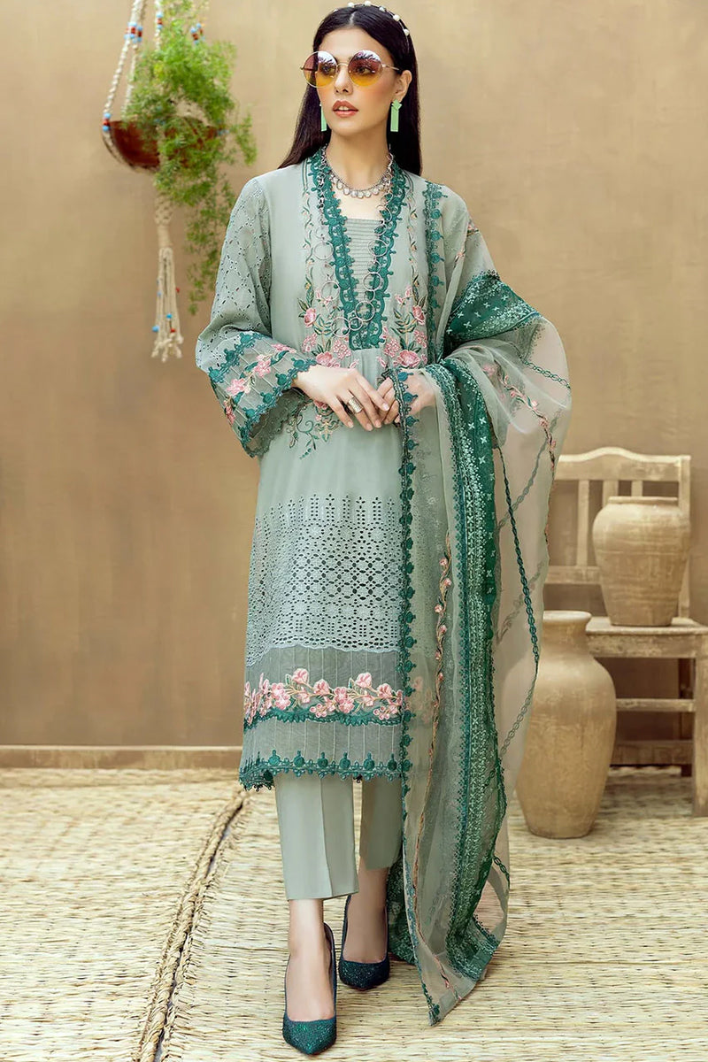 3 Piece Unstitched Embroidered Green Lawn Suit-1