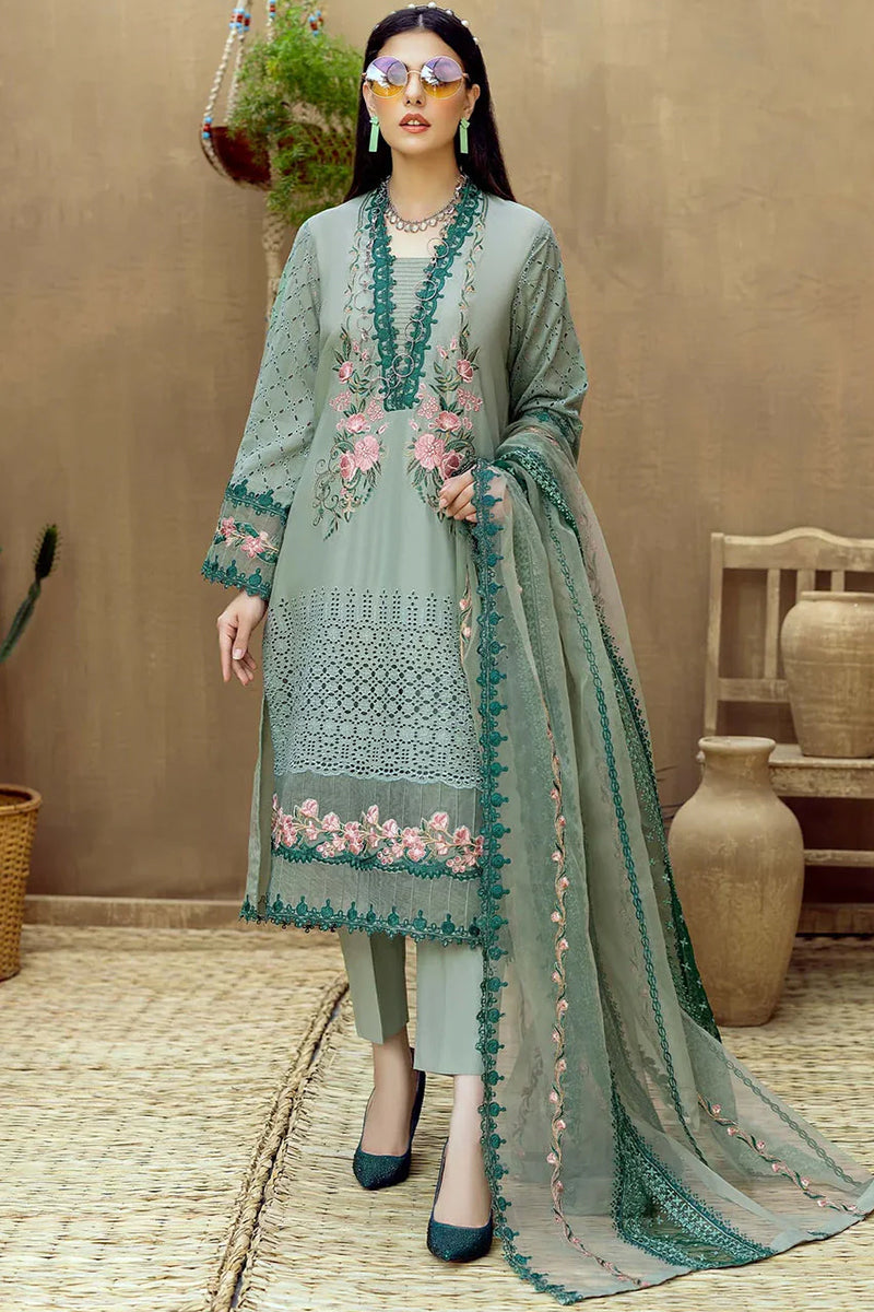 3 Piece Unstitched Embroidered Green Lawn Suit-1