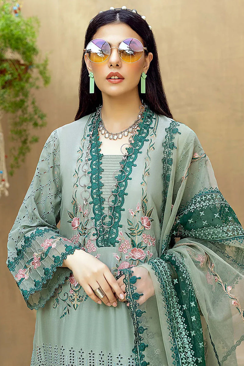 3 Piece Unstitched Embroidered Green Lawn Suit-1