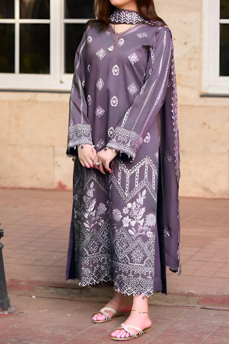 3 Piece Unstitched Embroidered Grey Lawn Suit-2