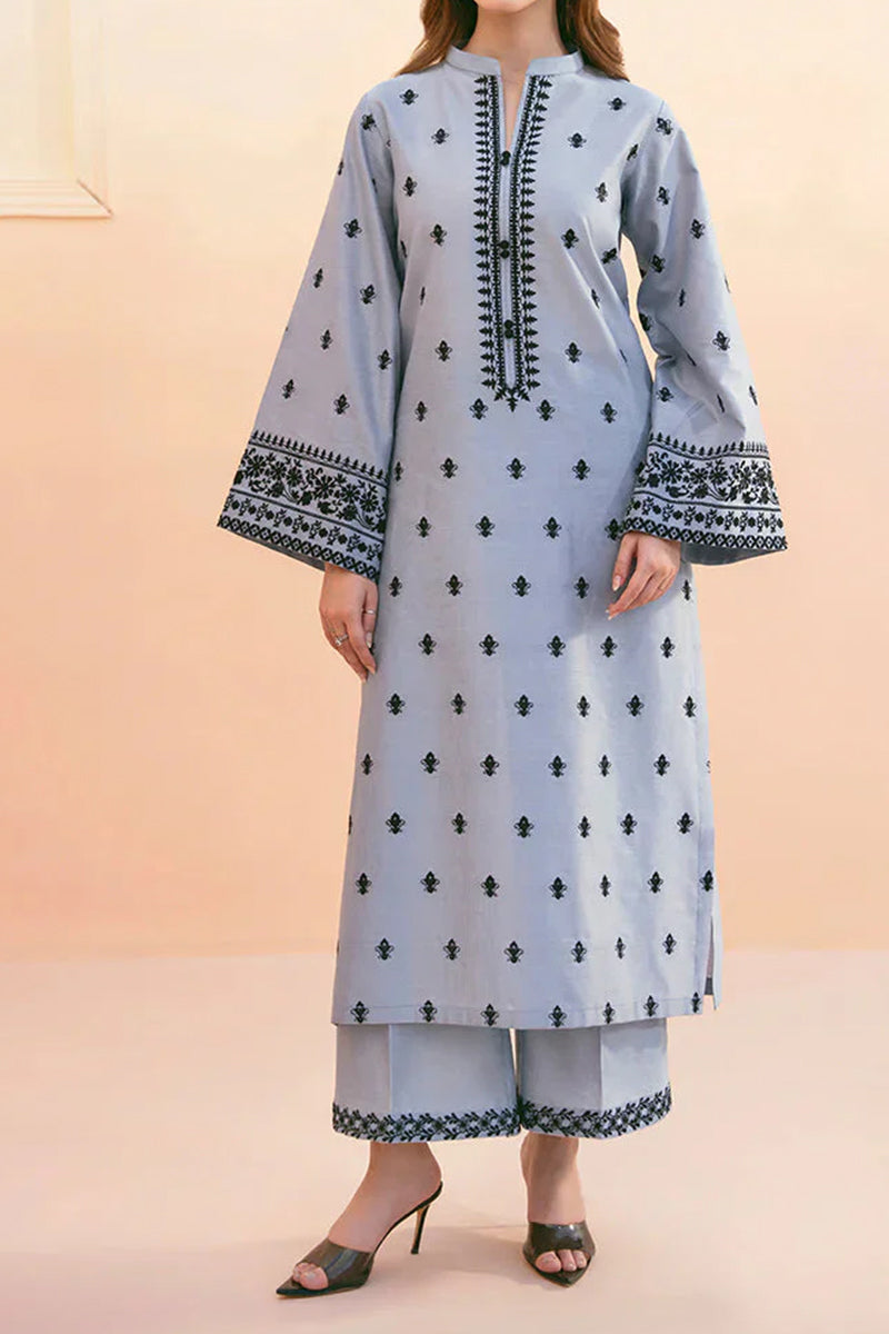 3 Piece Unstitched Embroidered Grey Lawn Suit-2
