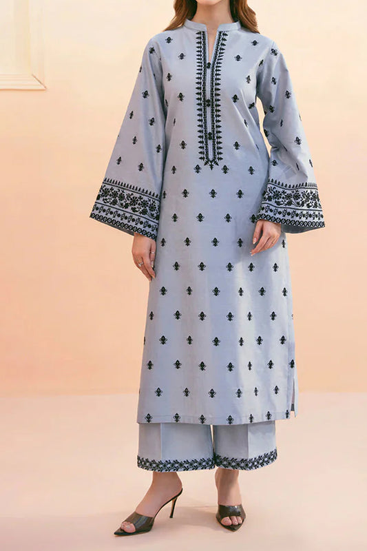 3 Piece Unstitched Embroidered Grey Lawn Suit-2