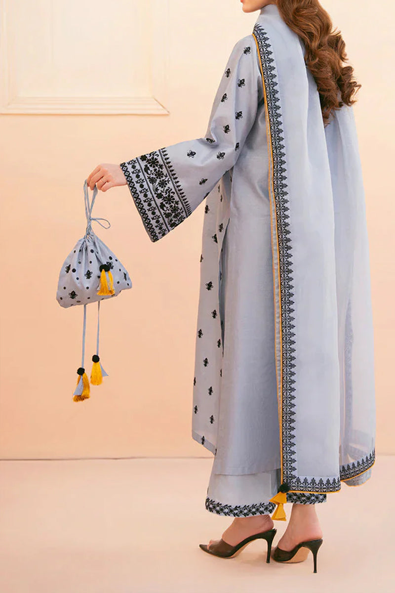 3 Piece Unstitched Embroidered Grey Lawn Suit-2