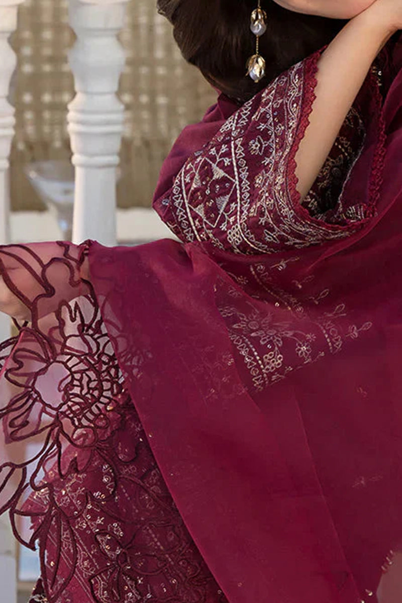 3 Piece Unstitched Embroidered Maroon Lawn Suit-3