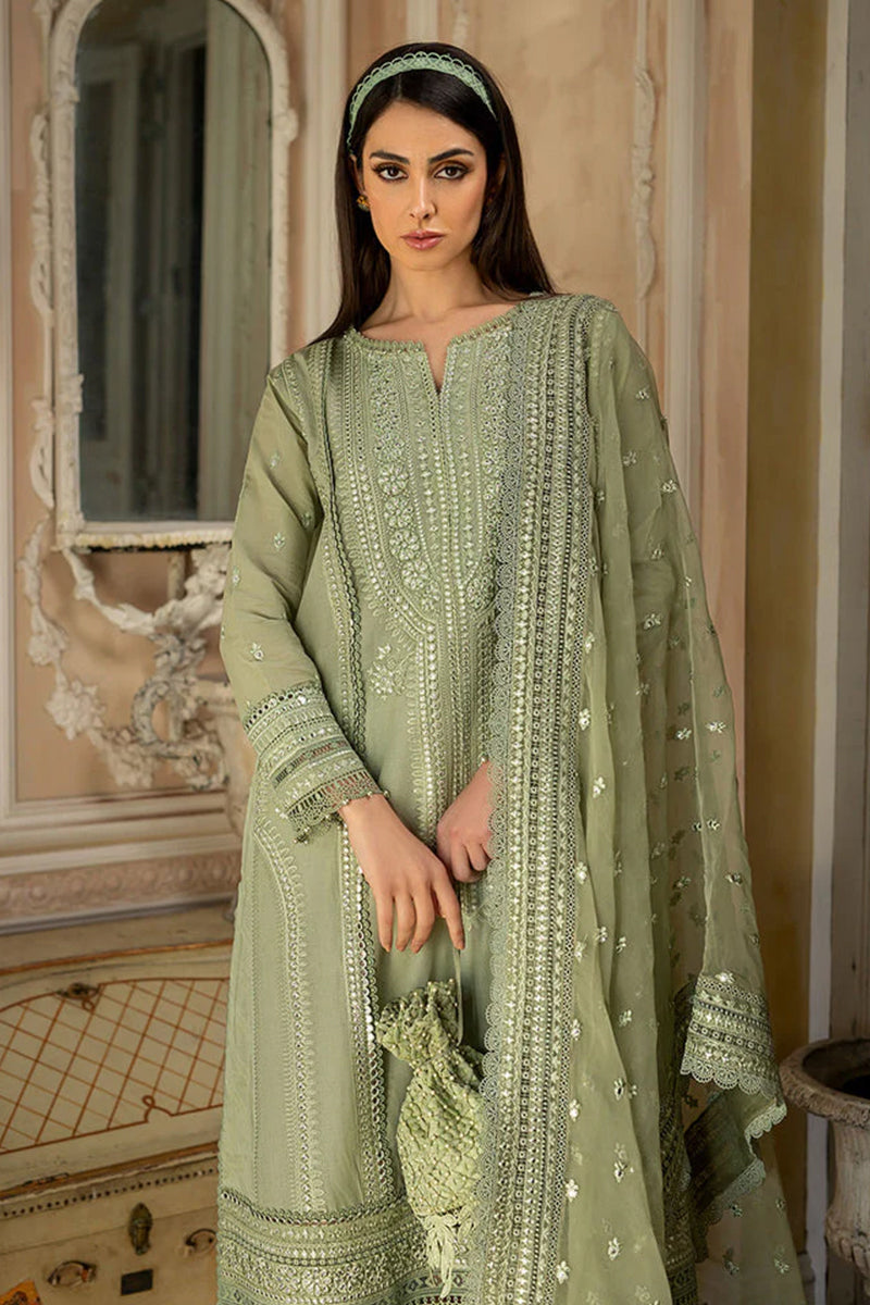 3 Piece Unstitched Embroidered Olive Green Lawn Suit-1