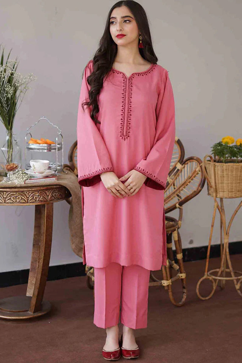 3 Piece Unstitched Embroidered Pink Dhanak Marina Suit with Shawl-1