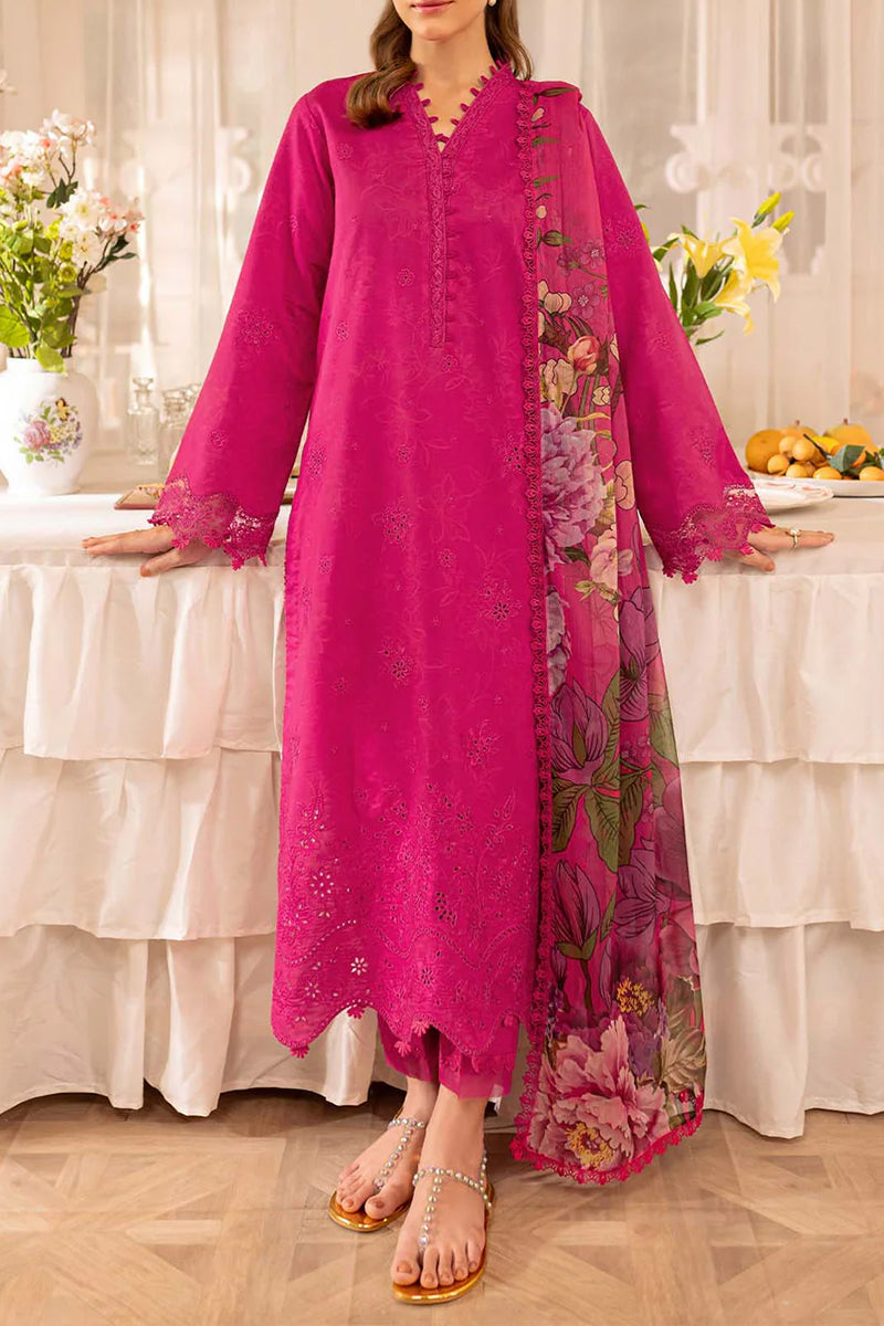 3 Piece Unstitched Embroidered Pink Lawn Suit-8
