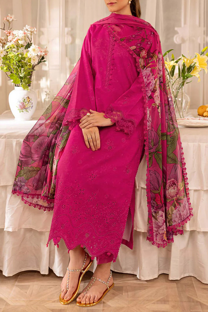 3 Piece Unstitched Embroidered Pink Lawn Suit-8
