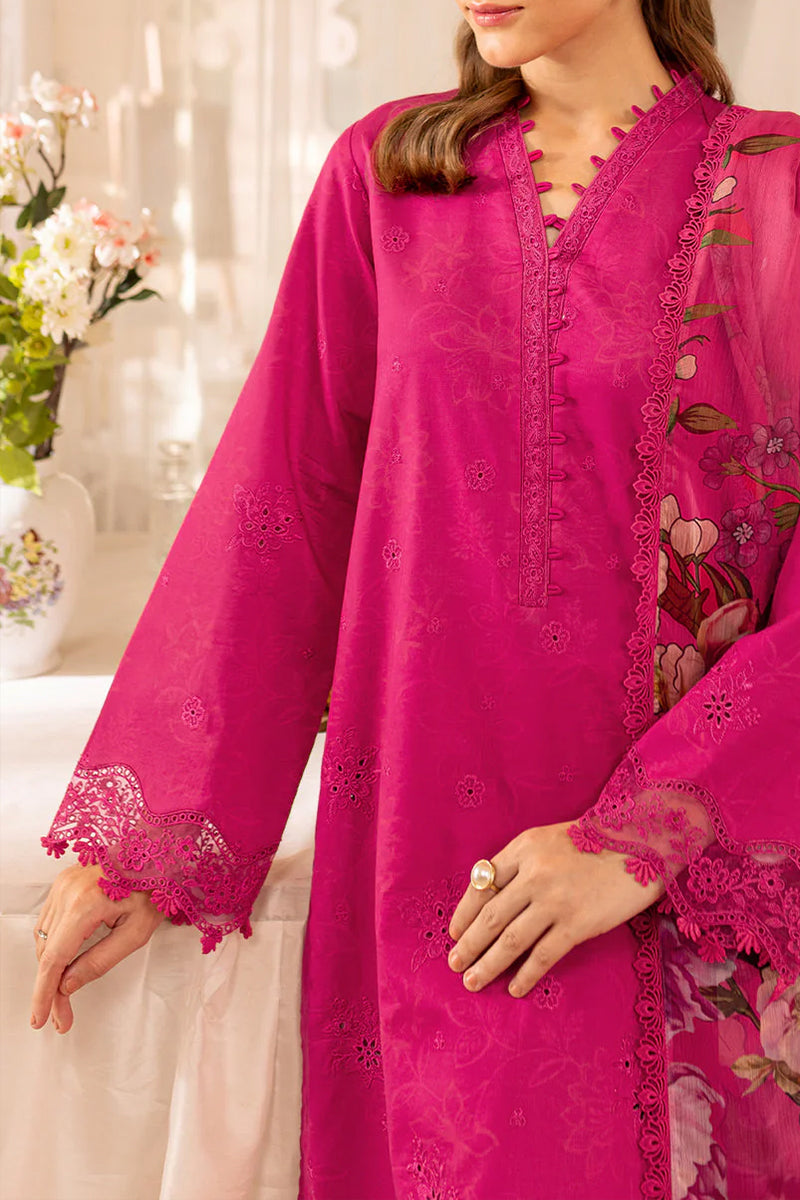 3 Piece Unstitched Embroidered Pink Lawn Suit-8