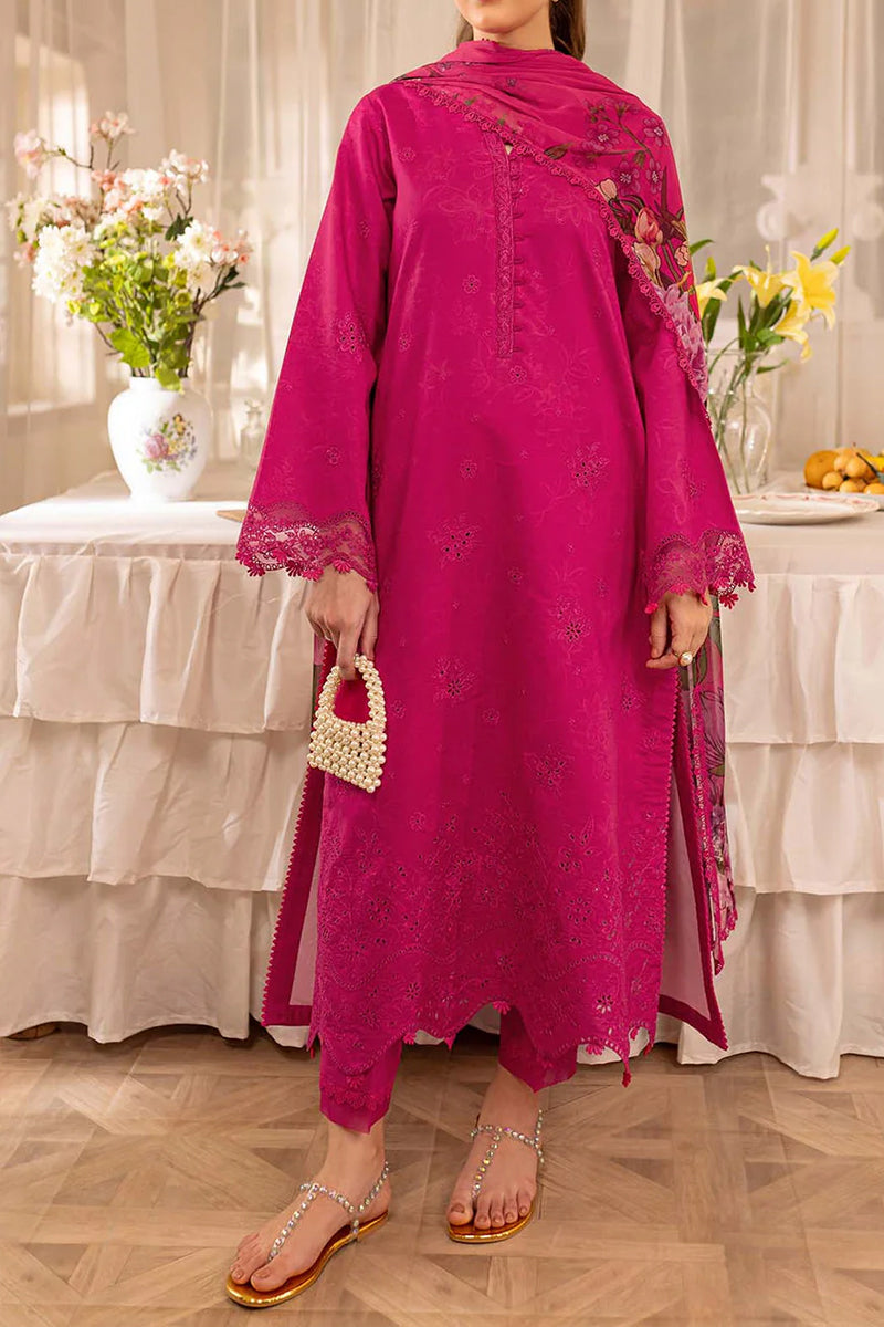 3 Piece Unstitched Embroidered Pink Lawn Suit-8