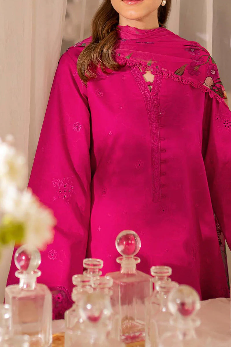 3 Piece Unstitched Embroidered Pink Lawn Suit-8