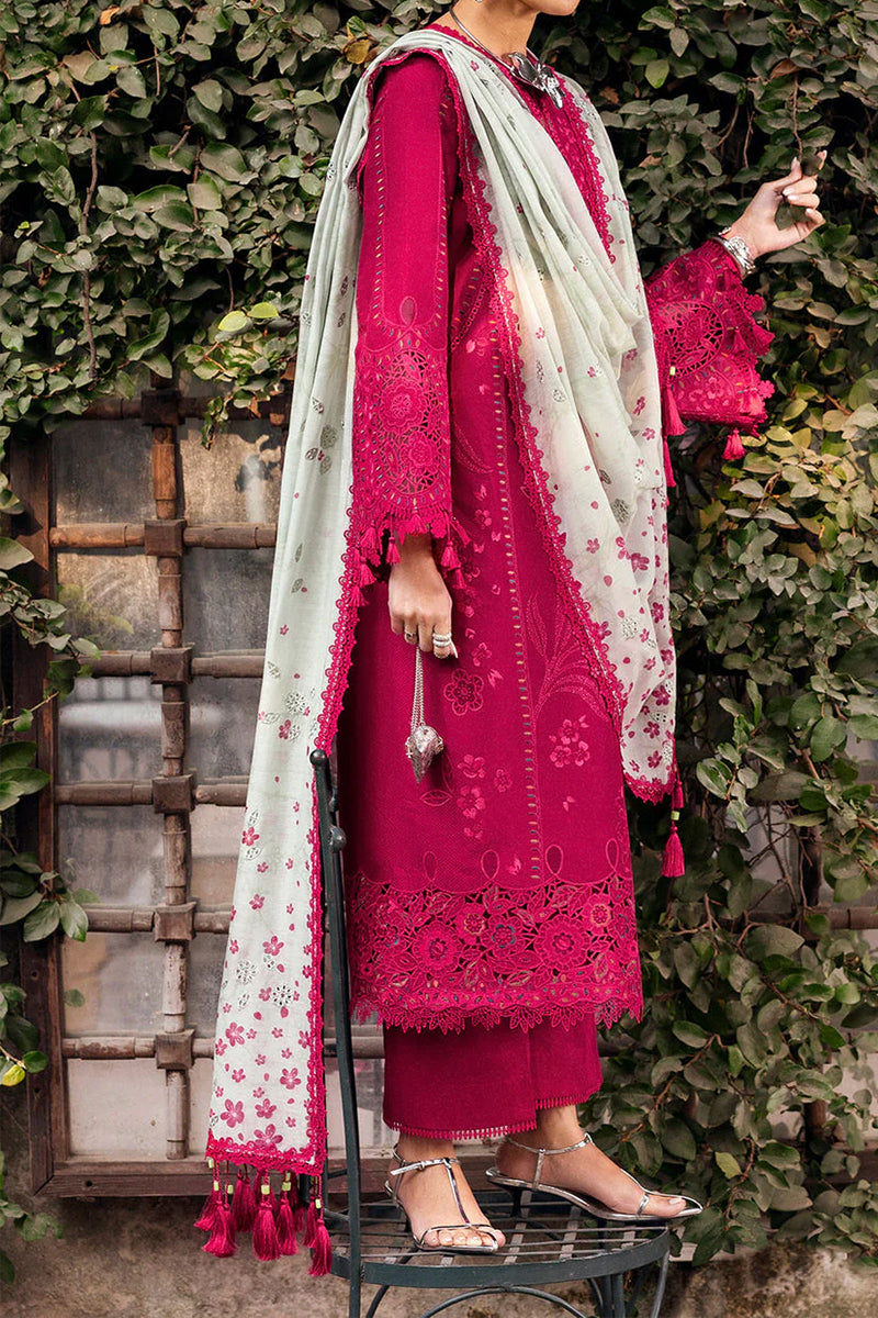 3 Piece Unstitched Embroidered Pink Lawn Suit-9