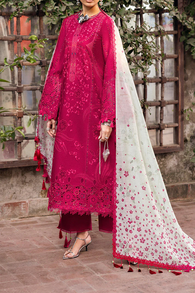 3 Piece Unstitched Embroidered Pink Lawn Suit-9